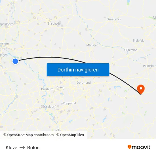 Kleve to Brilon map