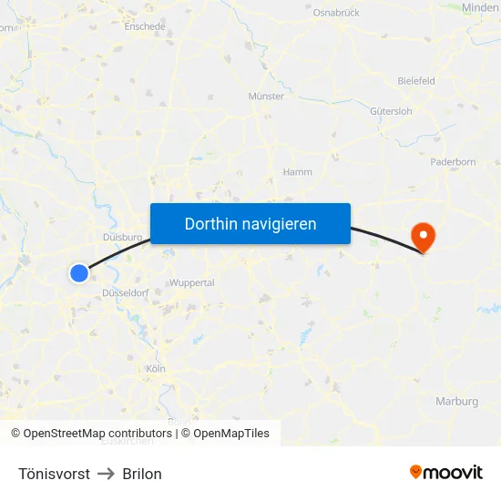 Tönisvorst to Brilon map
