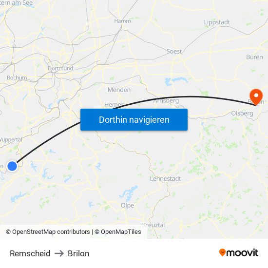 Remscheid to Brilon map