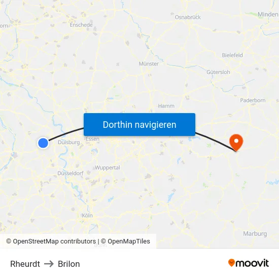 Rheurdt to Brilon map