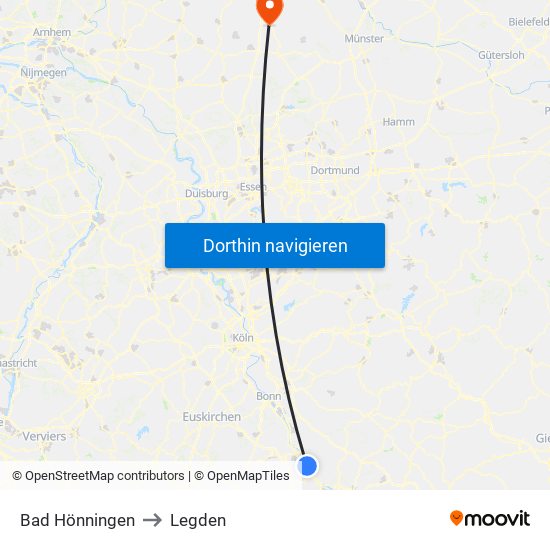 Bad Hönningen to Legden map