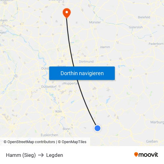 Hamm (Sieg) to Legden map