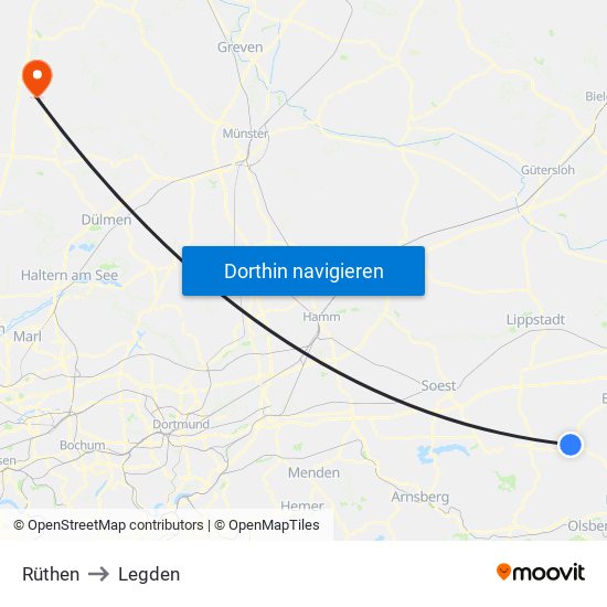 Rüthen to Legden map