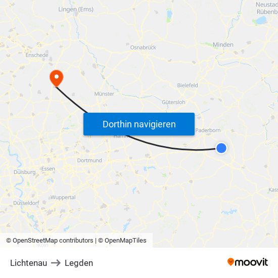 Lichtenau to Legden map
