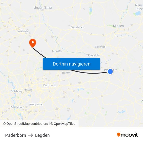 Paderborn to Legden map