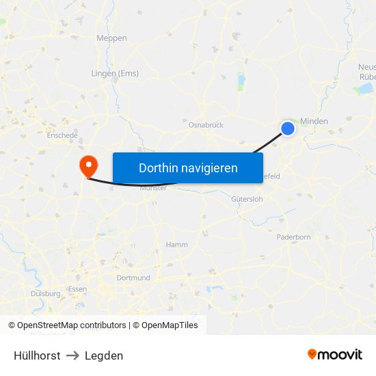 Hüllhorst to Legden map