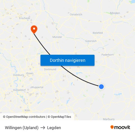 Willingen (Upland) to Legden map