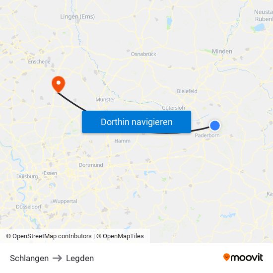 Schlangen to Legden map