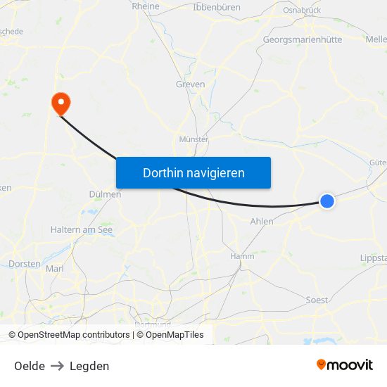 Oelde to Legden map