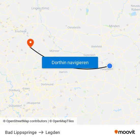 Bad Lippspringe to Legden map