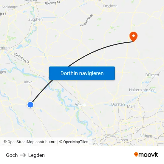 Goch to Legden map