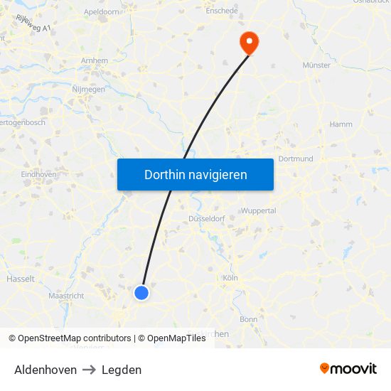 Aldenhoven to Legden map