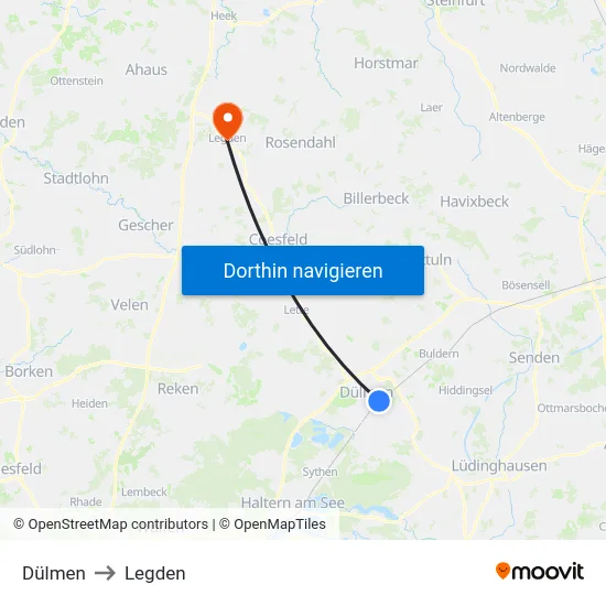 Dülmen to Legden map