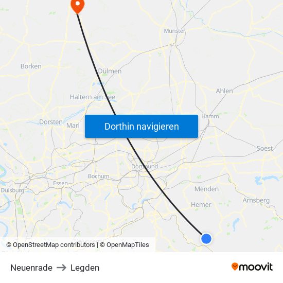 Neuenrade to Legden map