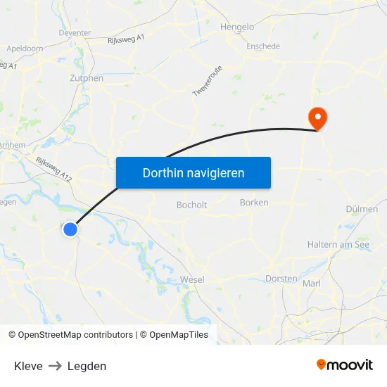 Kleve to Legden map