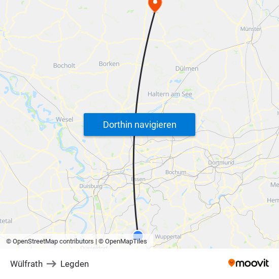 Wülfrath to Legden map