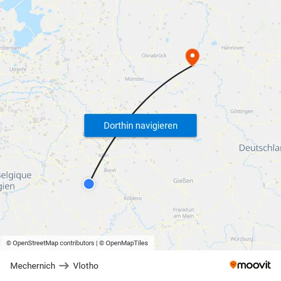 Mechernich to Vlotho map