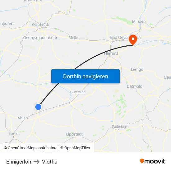 Ennigerloh to Vlotho map