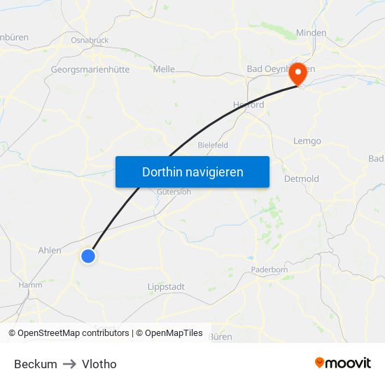 Beckum to Vlotho map