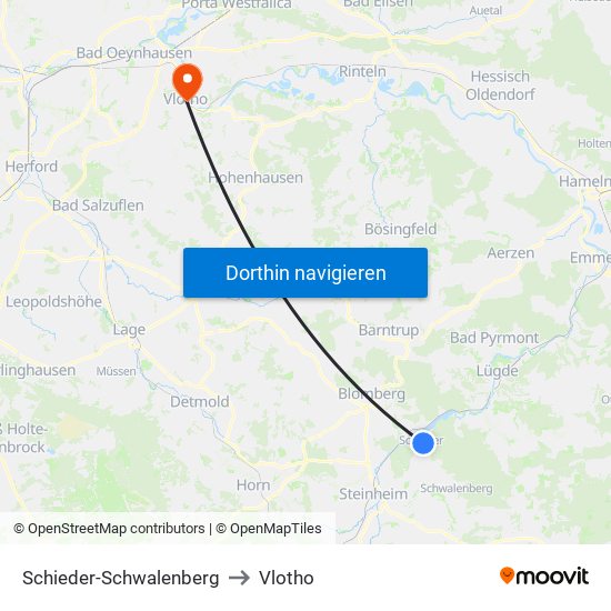 Schieder-Schwalenberg to Vlotho map