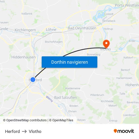 Herford to Vlotho map