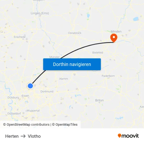 Herten to Vlotho map