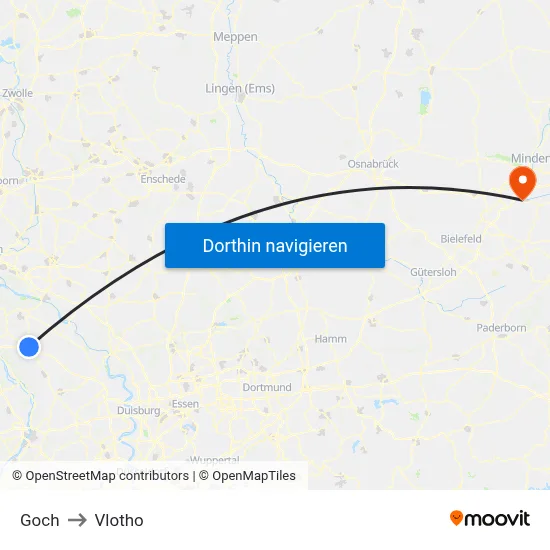 Goch to Vlotho map