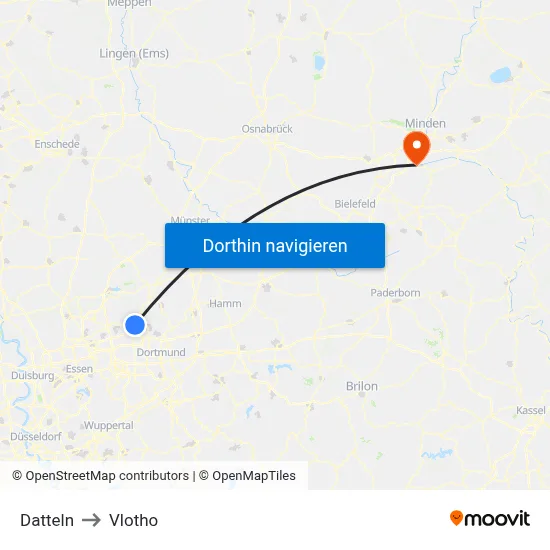 Datteln to Vlotho map