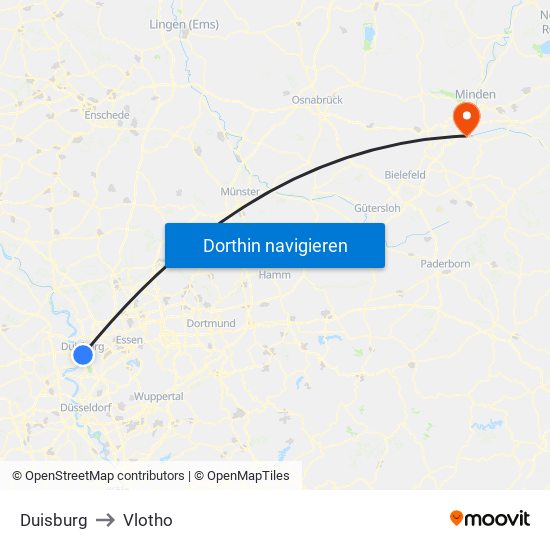 Duisburg to Vlotho map