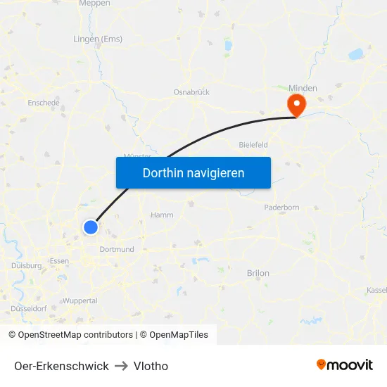 Oer-Erkenschwick to Vlotho map