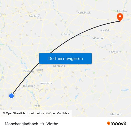 Mönchengladbach to Vlotho map