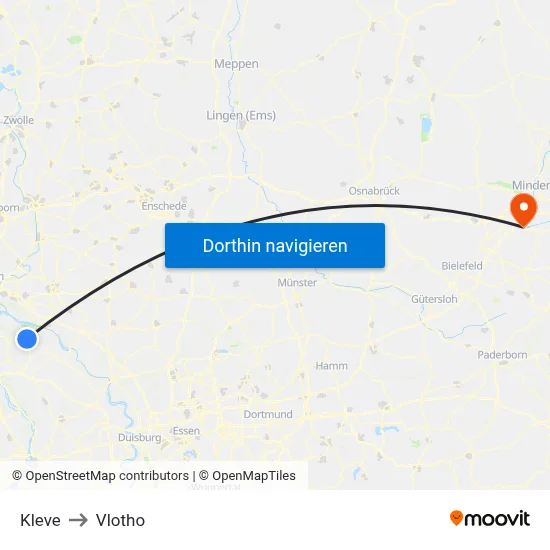 Kleve to Vlotho map