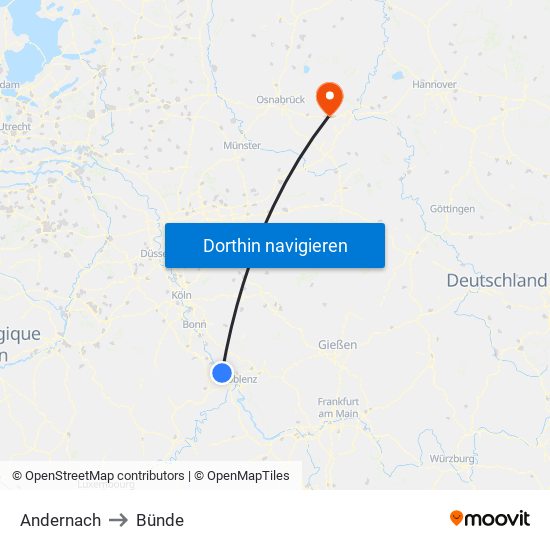 Andernach to Bünde map