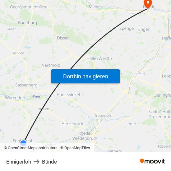 Ennigerloh to Bünde map