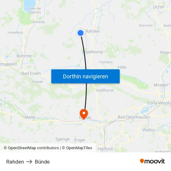 Rahden to Bünde map