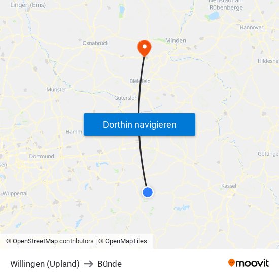 Willingen (Upland) to Bünde map