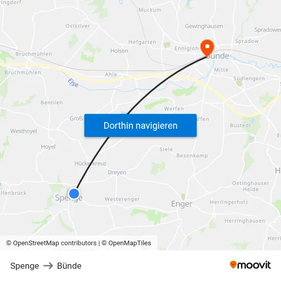Spenge to Bünde map