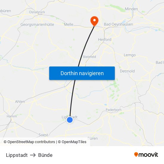 Lippstadt to Bünde map