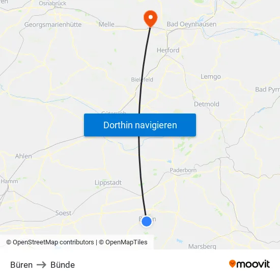 Büren to Bünde map