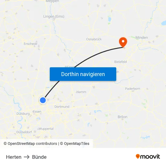 Herten to Bünde map