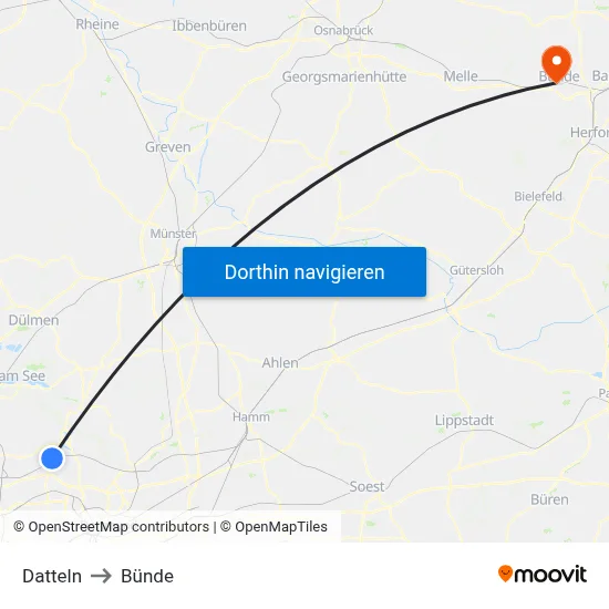 Datteln to Bünde map