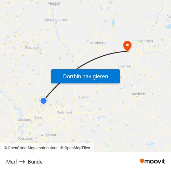 Marl to Bünde map