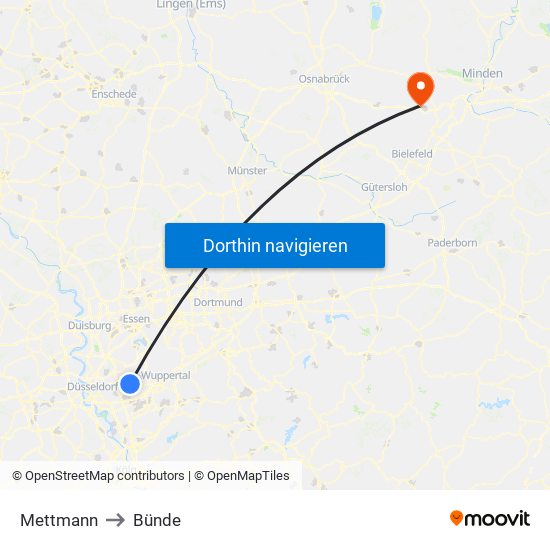 Mettmann to Bünde map