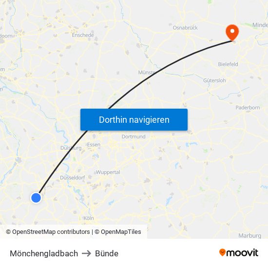 Mönchengladbach to Bünde map