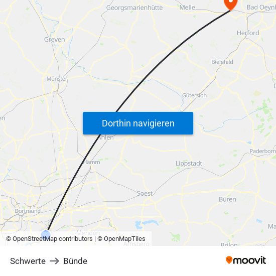 Schwerte to Bünde map