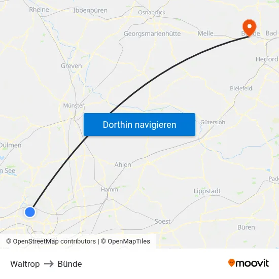 Waltrop to Bünde map