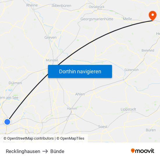 Recklinghausen to Bünde map