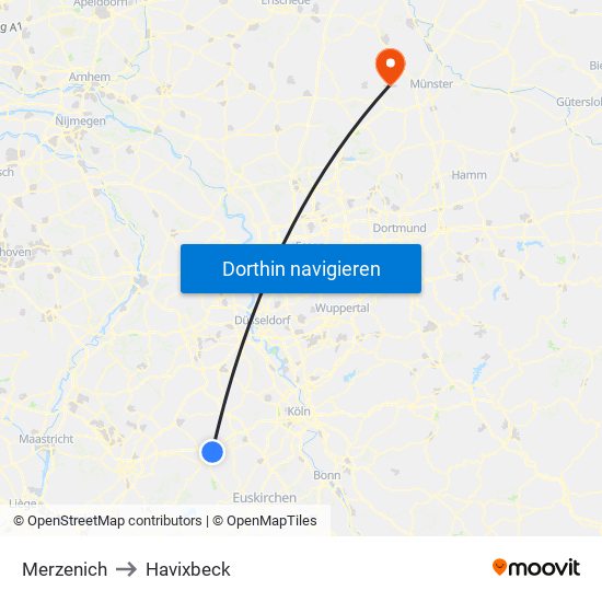 Merzenich to Havixbeck map