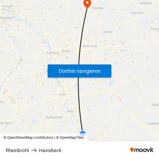 Rheinbrohl to Havixbeck map