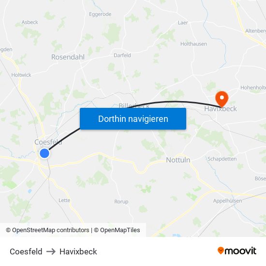 Coesfeld to Havixbeck map